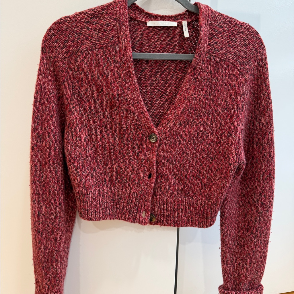 Helmut Lang Maroon Cropped Knit Cardigan Sweater